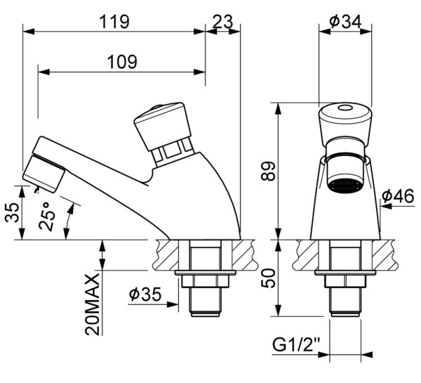 ROBINET LAVABO TEMPORISÉ 9001 MCM – Image 2